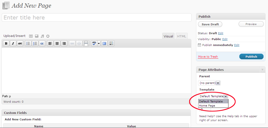 Custom Template Page in Wordpress